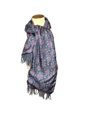 Vintage Tie Rack Chatworks UK Silk Lambswool Scarf Paisley Green Gray Muffler